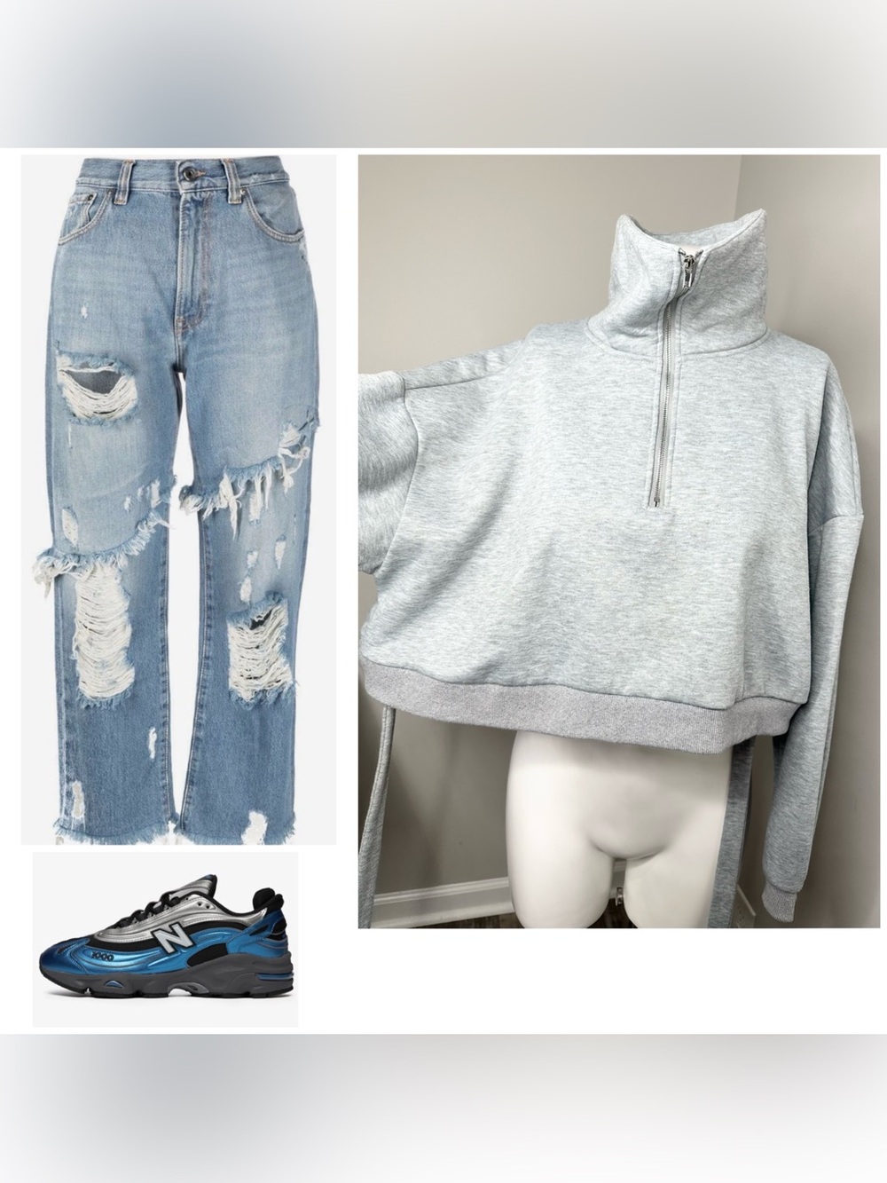 SHEIN Light Gray Quarter-Zip Cropped Sweatshirt-large